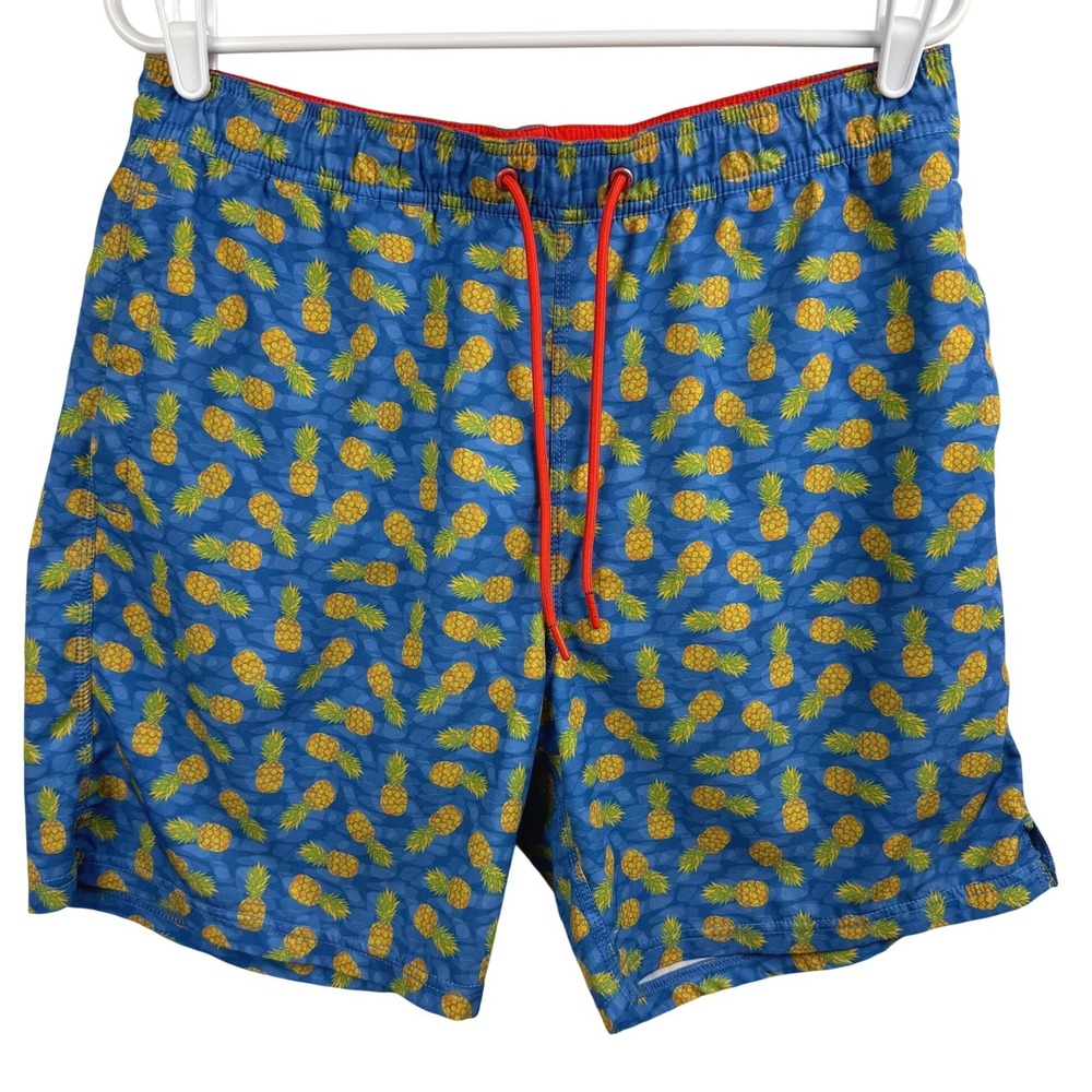 Johnston &‎ Murphy Mens Pineapple Print Swim Trunks Blue Orange Medium 74-6756